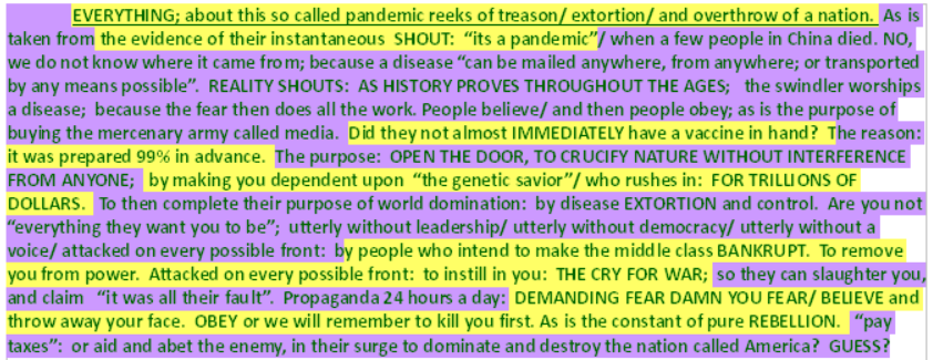 the treason of pandemic/ same as yelling fire, when it is not