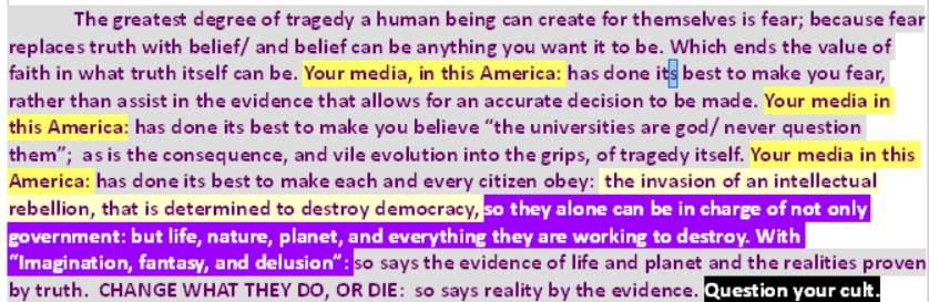 fear will not save you, media will not tell you; you must think for yourself