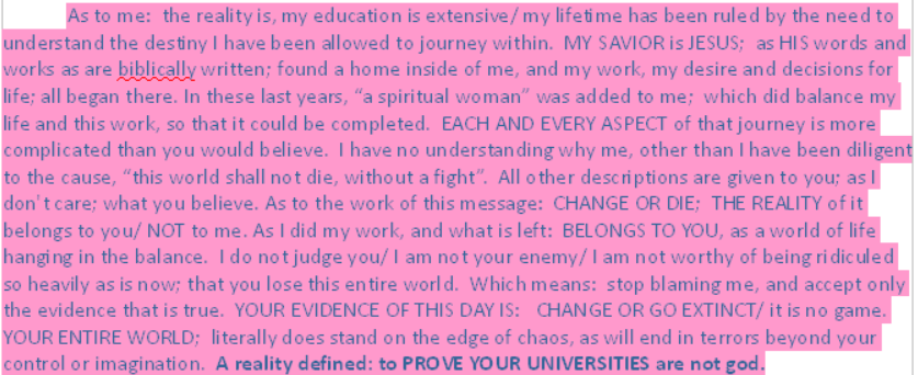my life in time is an education for this message; change or you will die